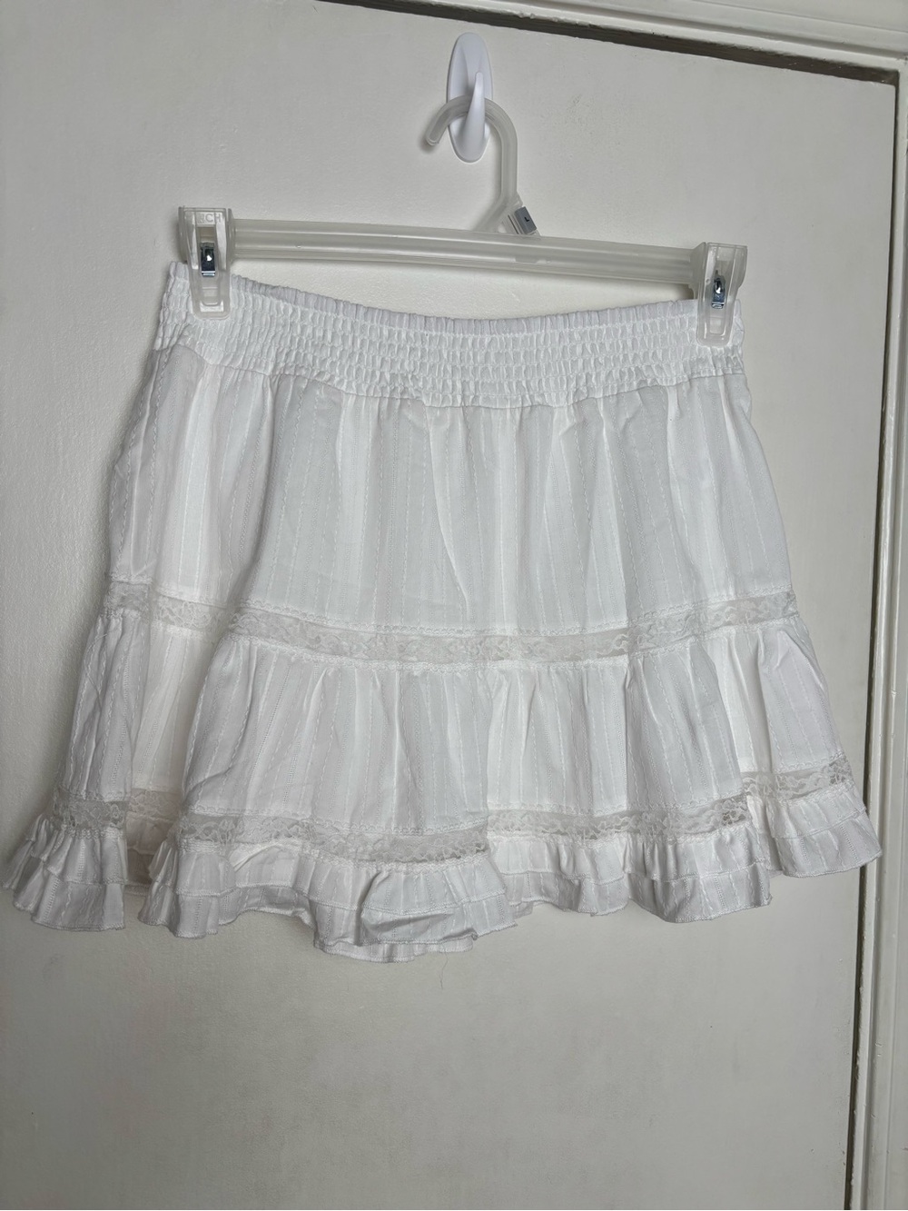 Statement Women's Juniors White Cottagecore Lace Ruffle Skirt Large Cotton Lined